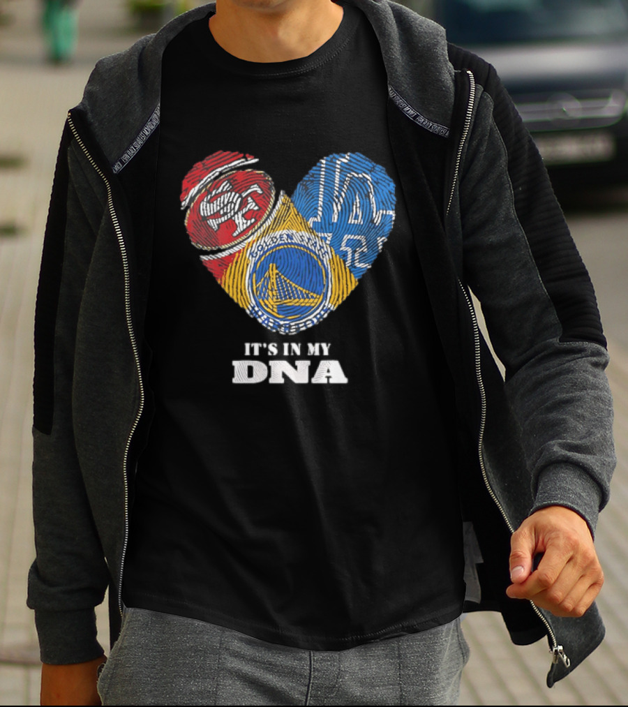 San Francisco 49ers Los Angeles Dodgers Golden State Warriors Heart Fingerprint It's In My DNA T-Shirt