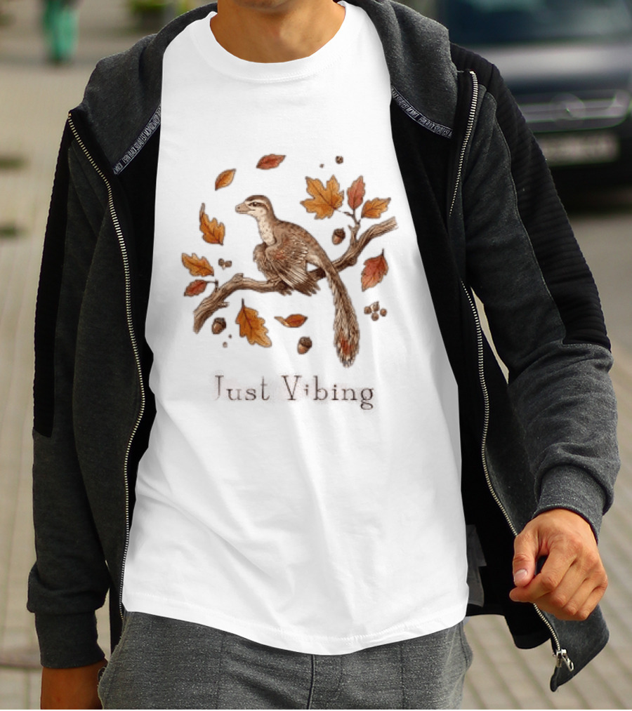 Archaeopteryx Bird With Autumn Leaves Acorns Just Vibing Paleontology Nature T-Shirt