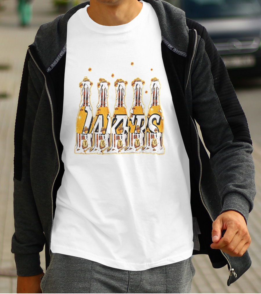 Lakers Champagne Bottle Celebration Popping Bubbles T-Shirt