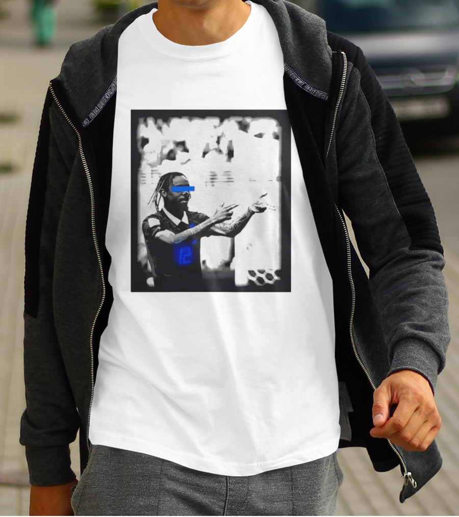 Bradley Barcola France Parasite Number 12 Footballer Blue Accents T-Shirt