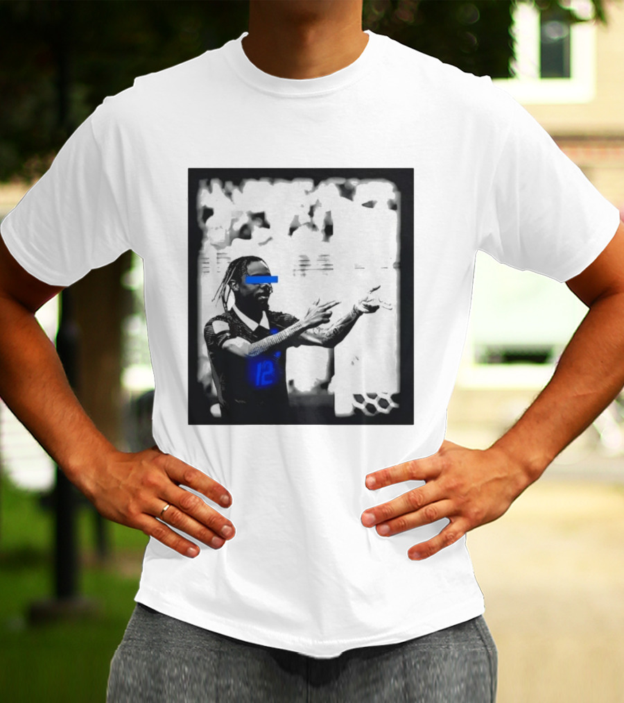Bradley Barcola France Parasite Number 12 Footballer Blue Accents T-Shirt