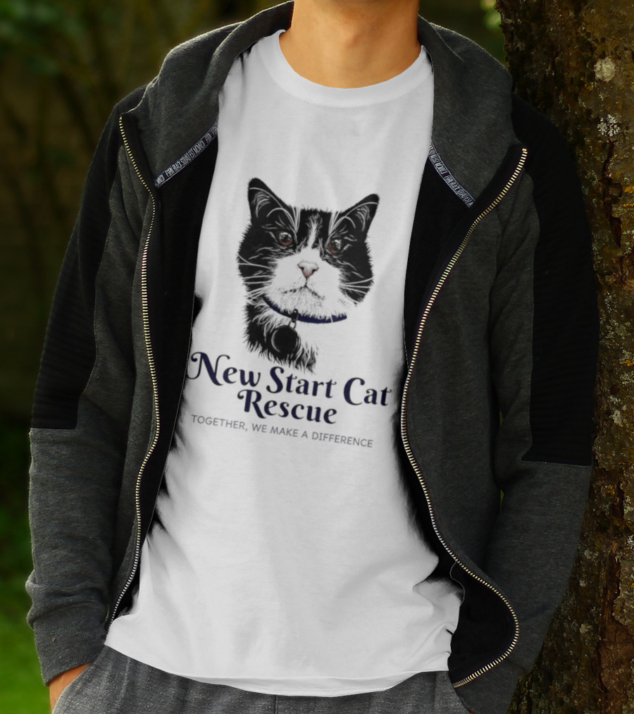 New Start Cat Rescue Together We Make A Difference Black And White Cat T-Shirt