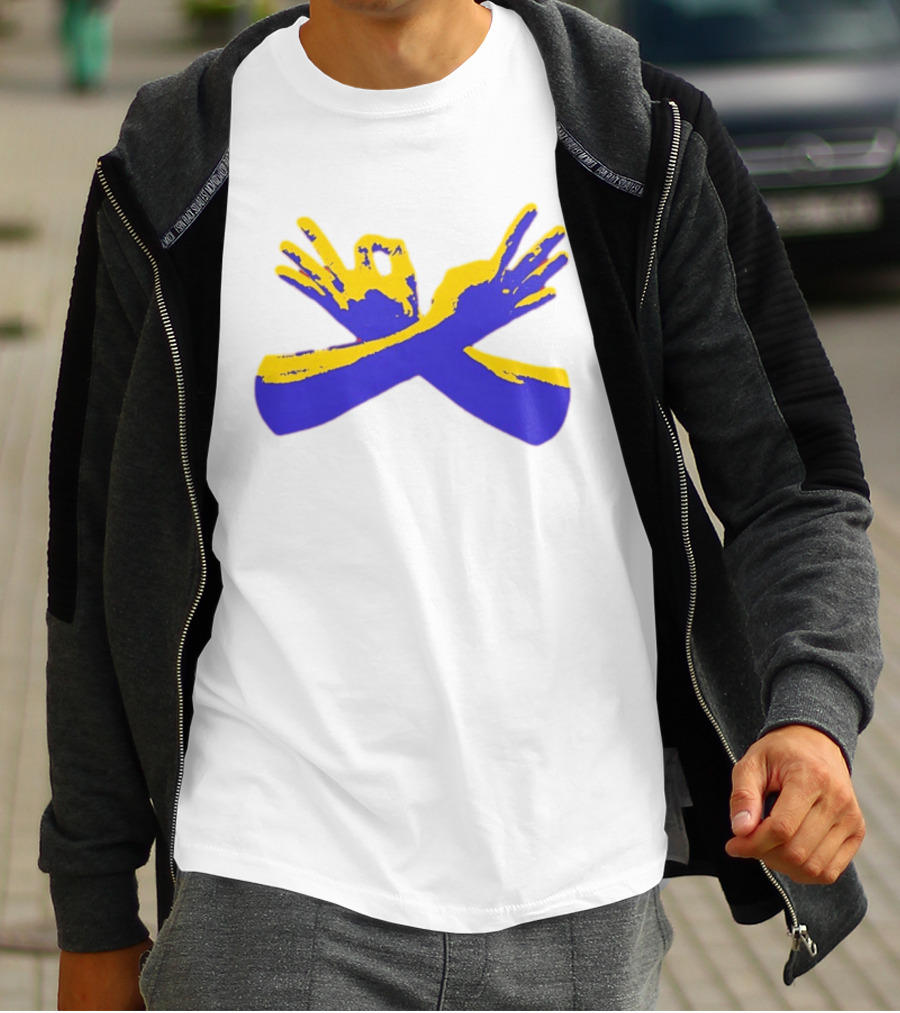 Hand Gesture Okay Yellow Blue Crossed Hands T-Shirt