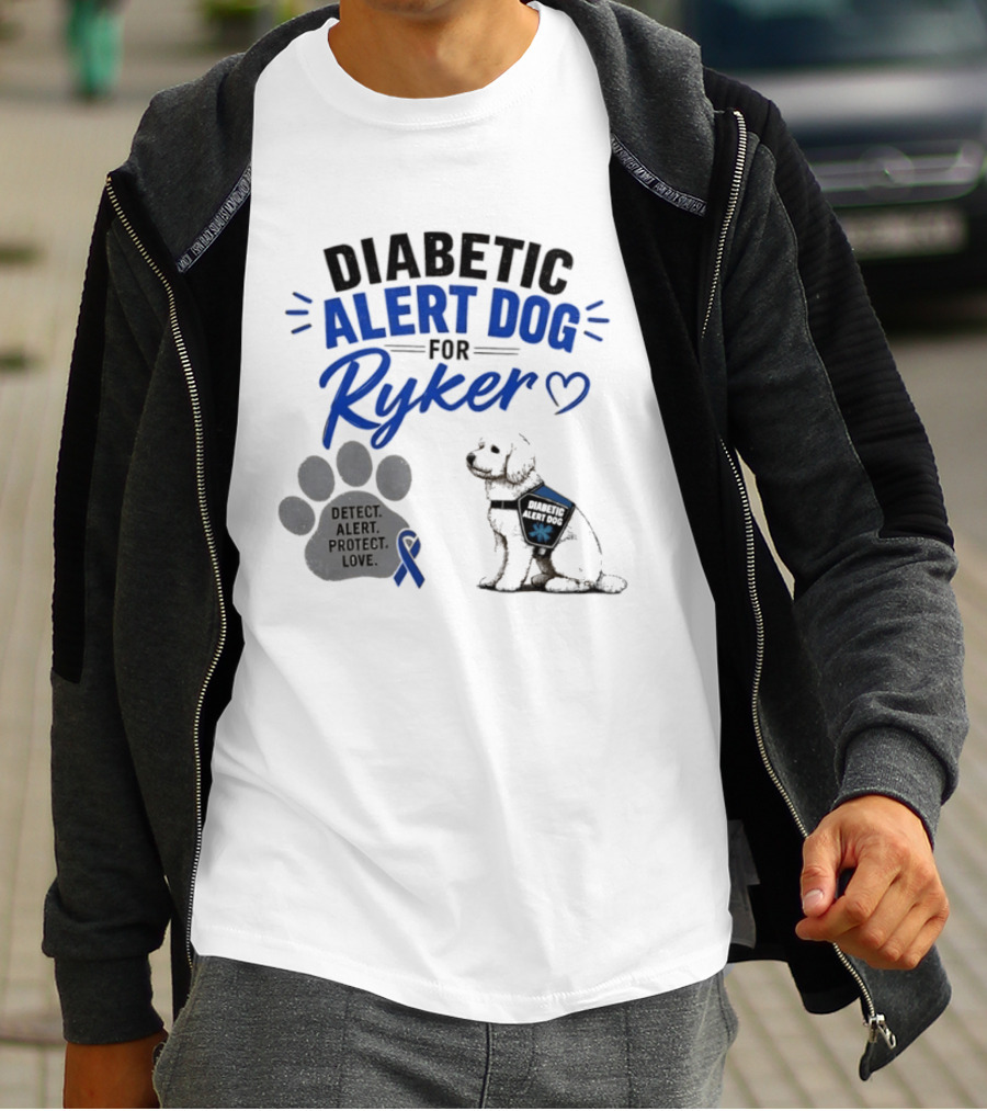 Diabetic Alert Dog Detect Protect Love Ribbon Ryker T-Shirt