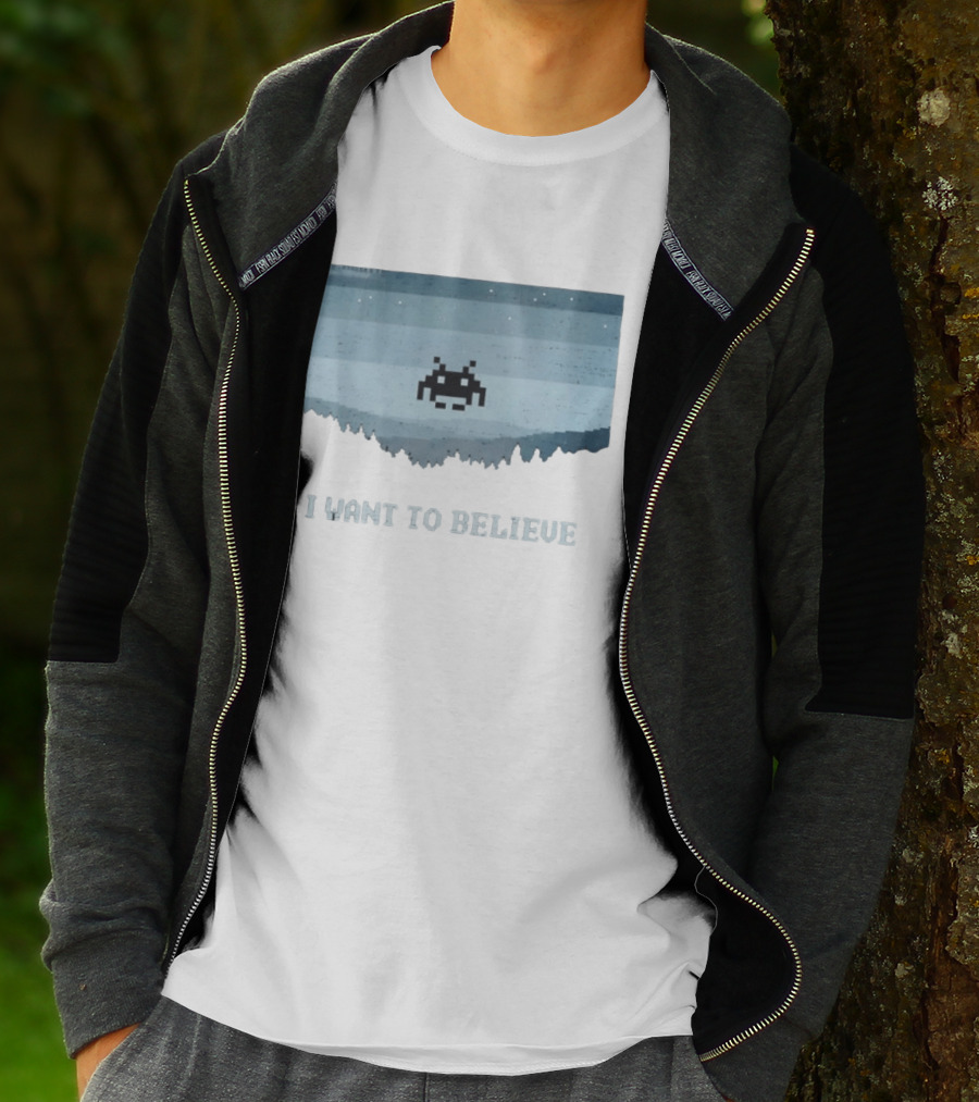 Space Invaders The X Files I Want To Believe Retro Mashup T-Shirt