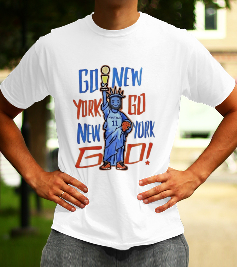 New York Knicks Go New York Go Statue Of Liberty Jalen Brunson Basketball Trophy T-Shirt