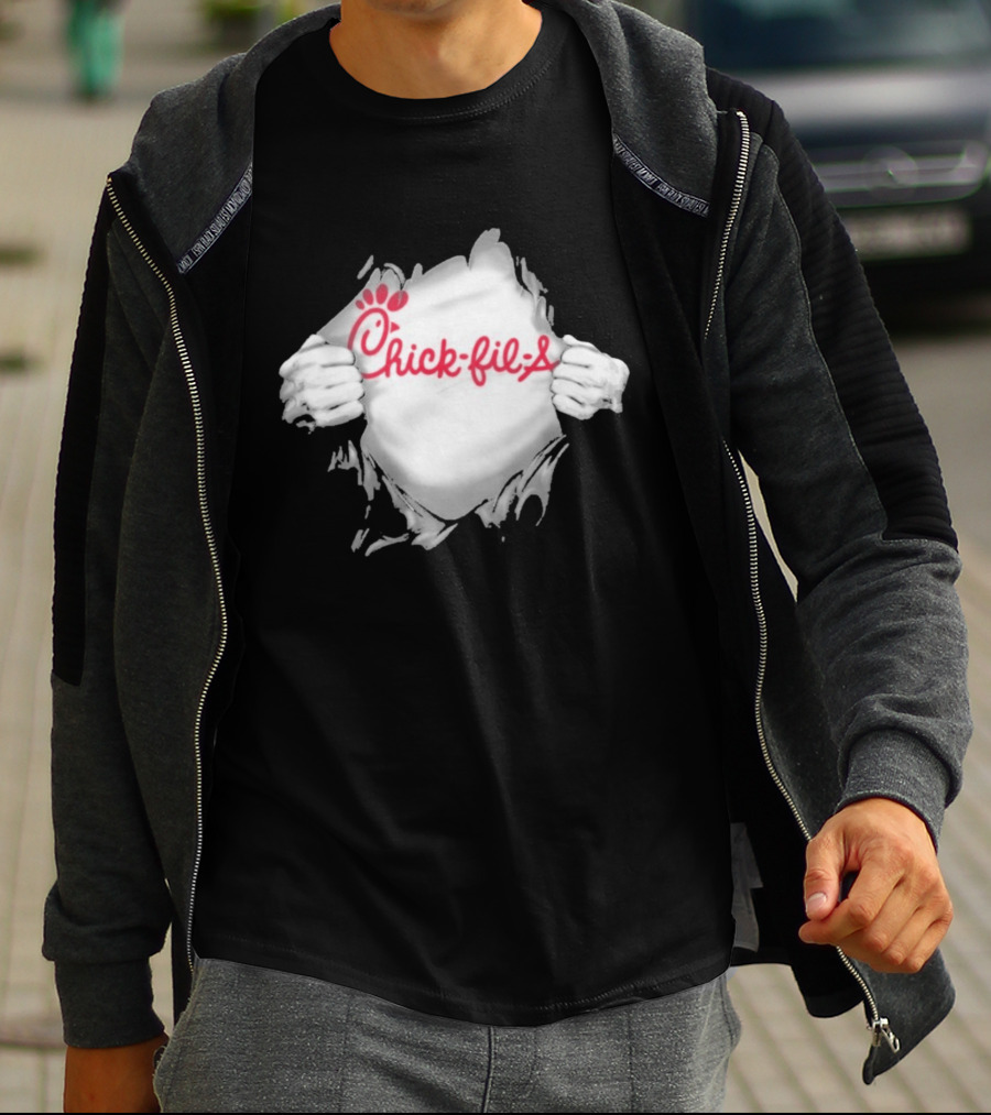 Chick Fil A Superhero Ripped Chest Torn Employee T-Shirt