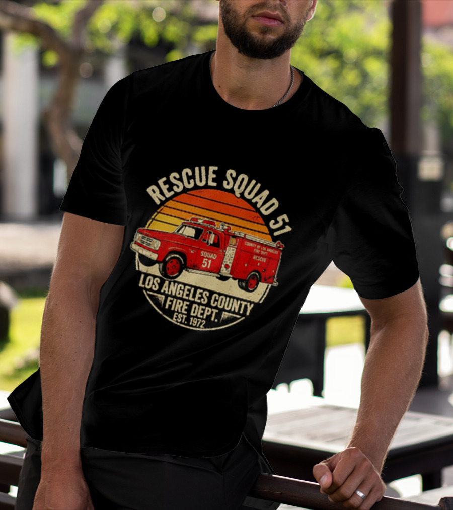 Rescue Squad 51 Los Angeles County Fire Dept Firetruck Est. 1972 T-Shirt