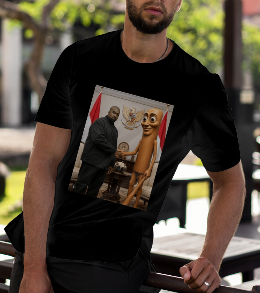 Kanye West And Indonesian Sahur Shaking Hand With Tung Tung Baton In Presidential Setting T-Shirt
