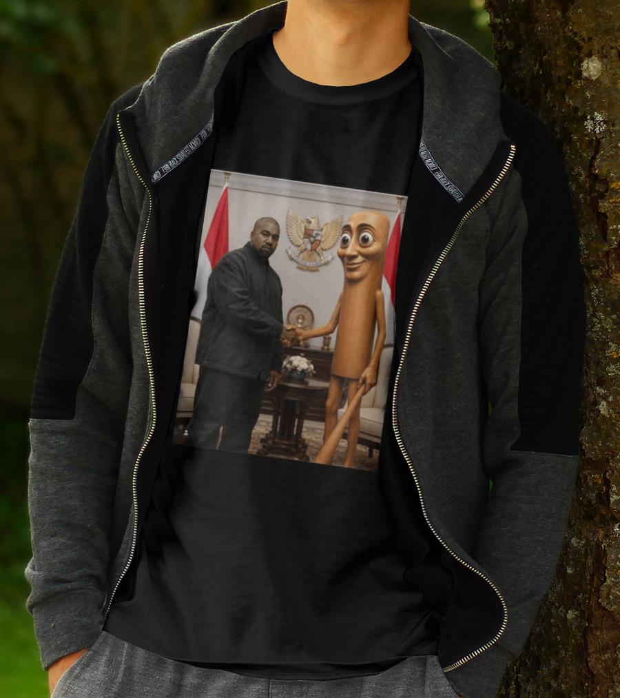Kanye West And Indonesian Sahur Shaking Hand With Tung Tung Baton In Presidential Setting T-Shirt