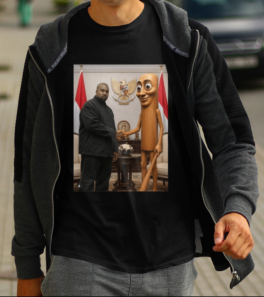 Kanye West And Indonesian Sahur Shaking Hand With Tung Tung Baton In Presidential Setting T-Shirt