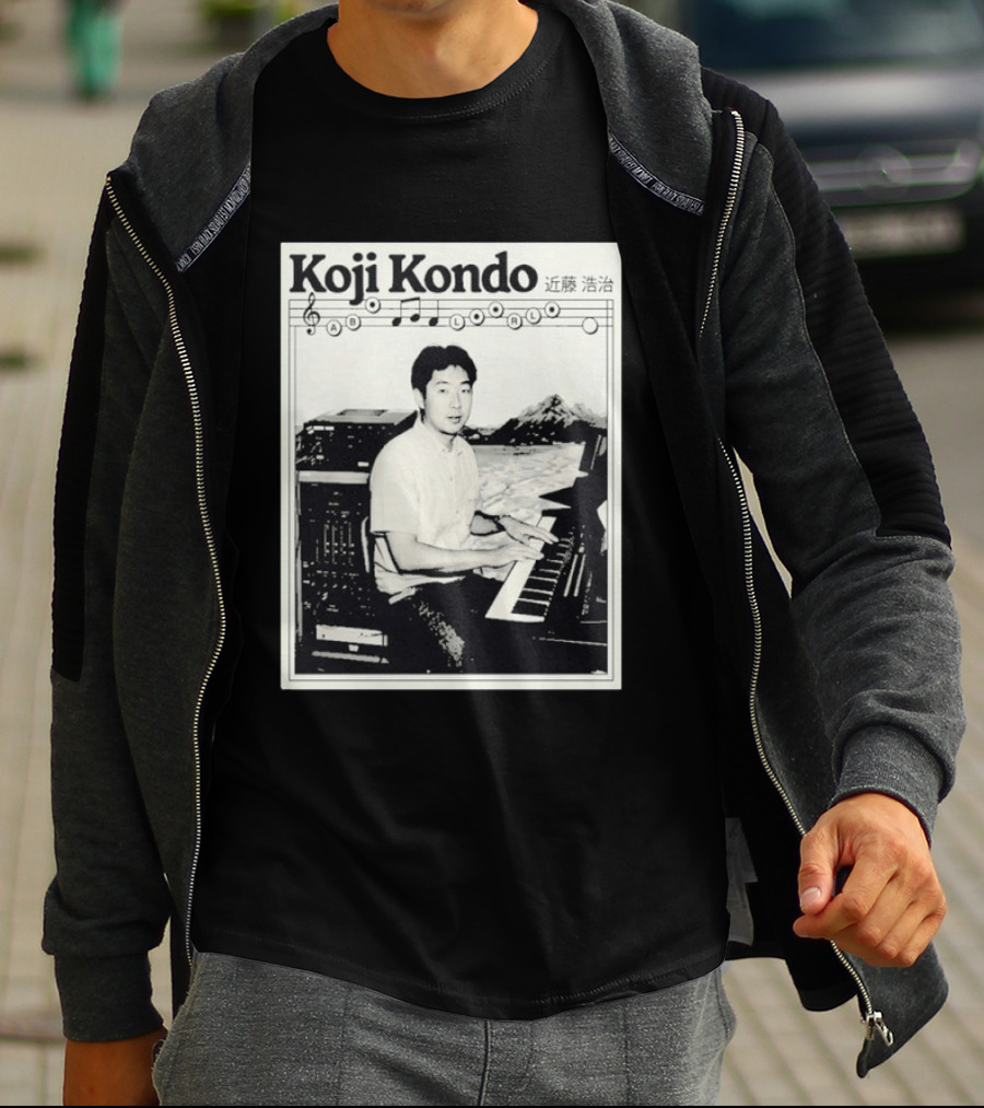 Koji Kondo Iconic Music Composer With Musical Notes And Piano Mastery T-Shirt