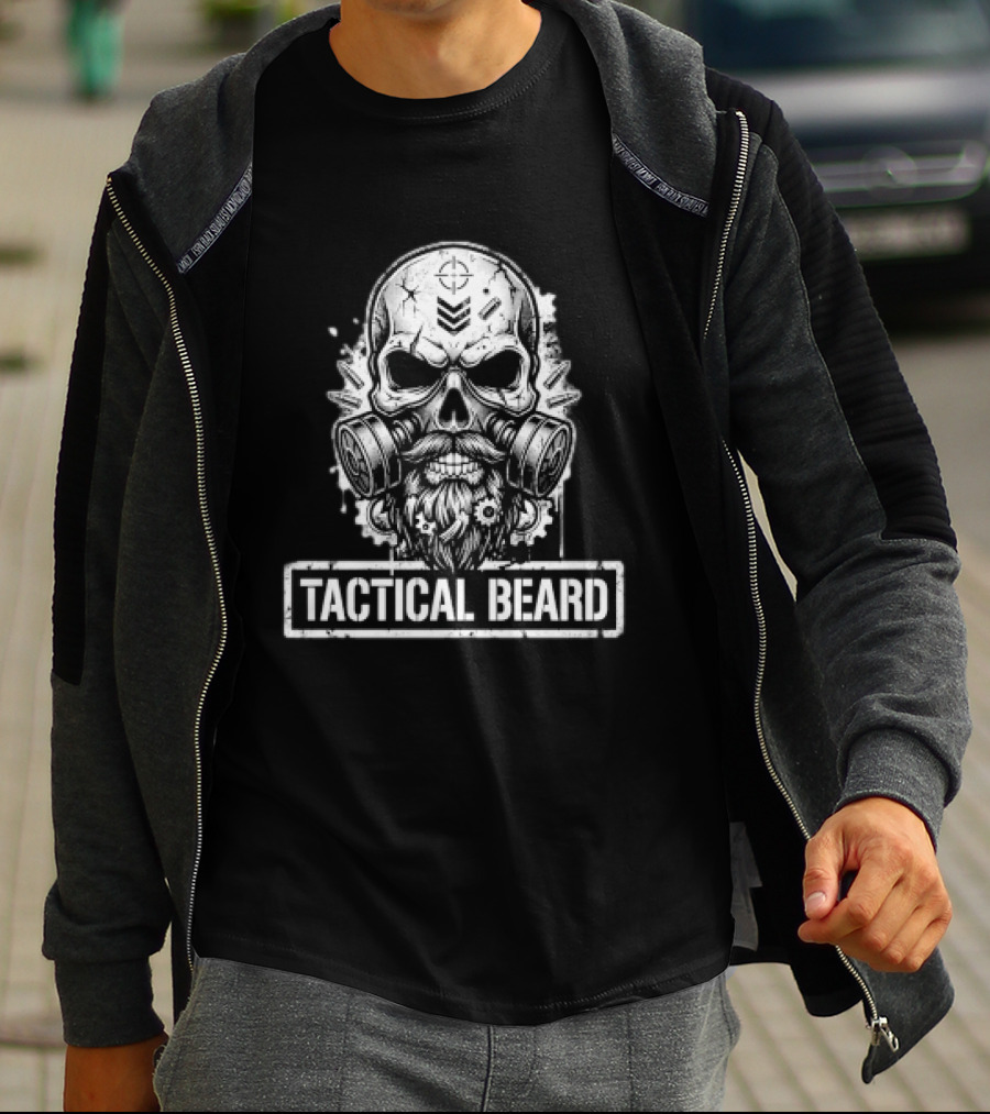Tactical Beard Gas Mask Skull Military Veteran Protest Owner T-Shirt