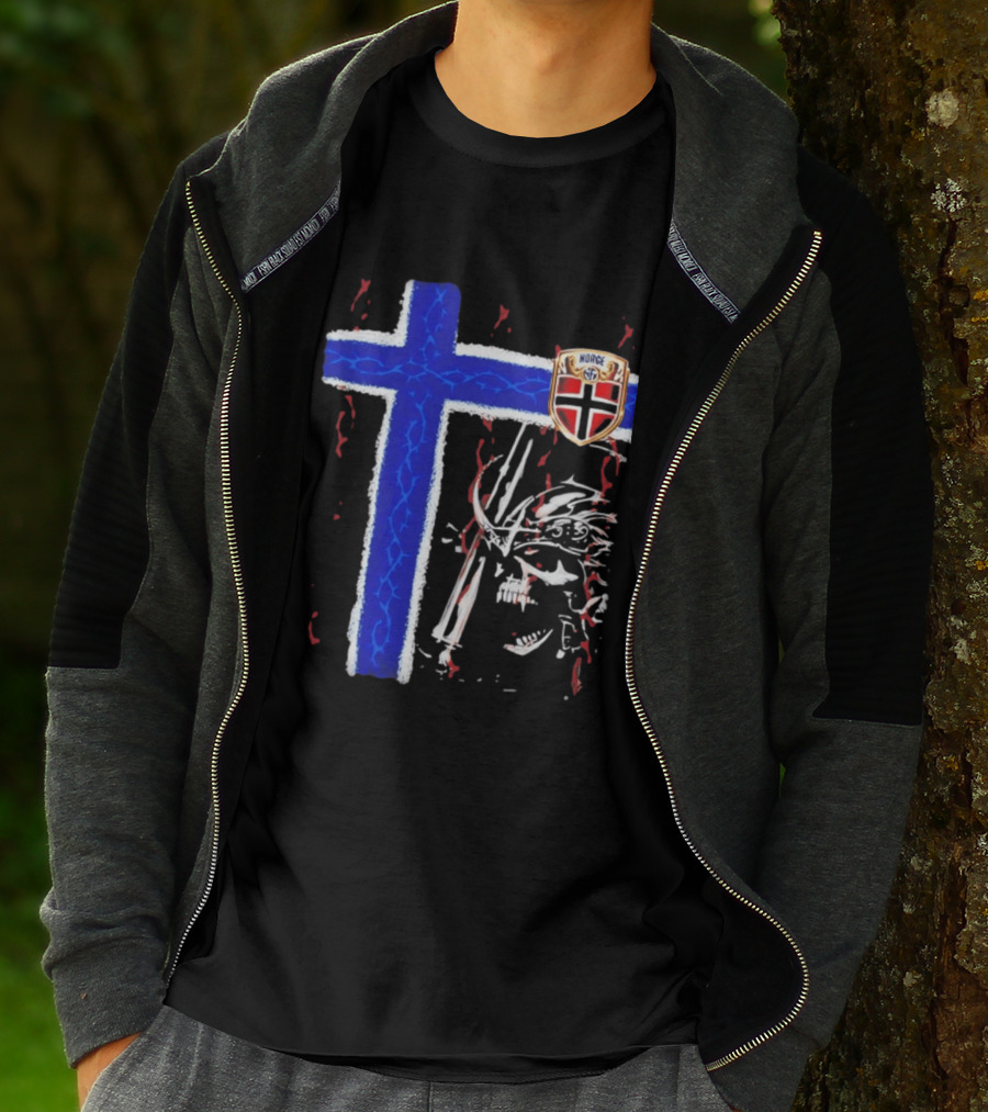Norge Shield Cross Skull Warrior Norwegian Patriot Nordic T-Shirt