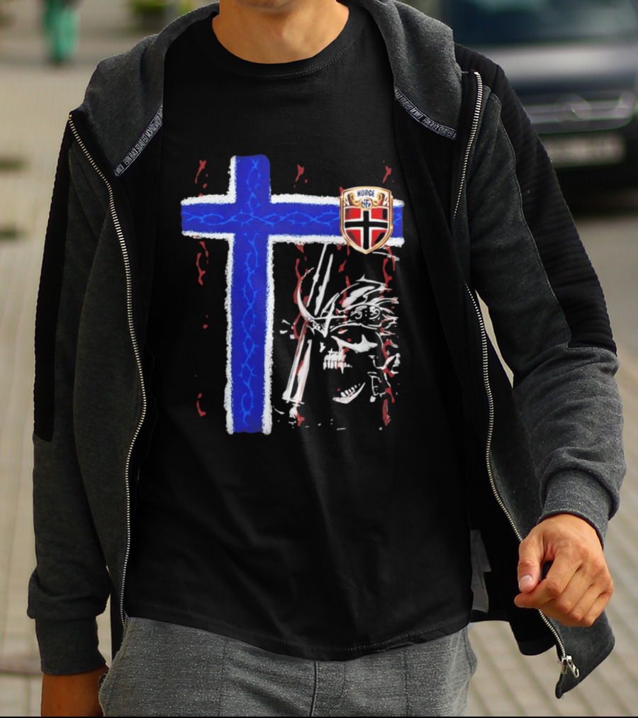 Norge Shield Cross Skull Warrior Norwegian Patriot Nordic T-Shirt