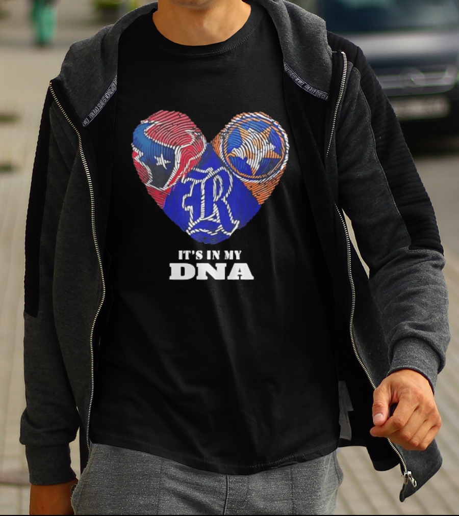 Texas Rangers Astros Fingerprint Heart It's In My DNA T-Shirt