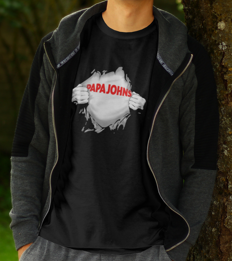 Papa Johns Ripped Chest Superhero Torn Employee T-Shirt
