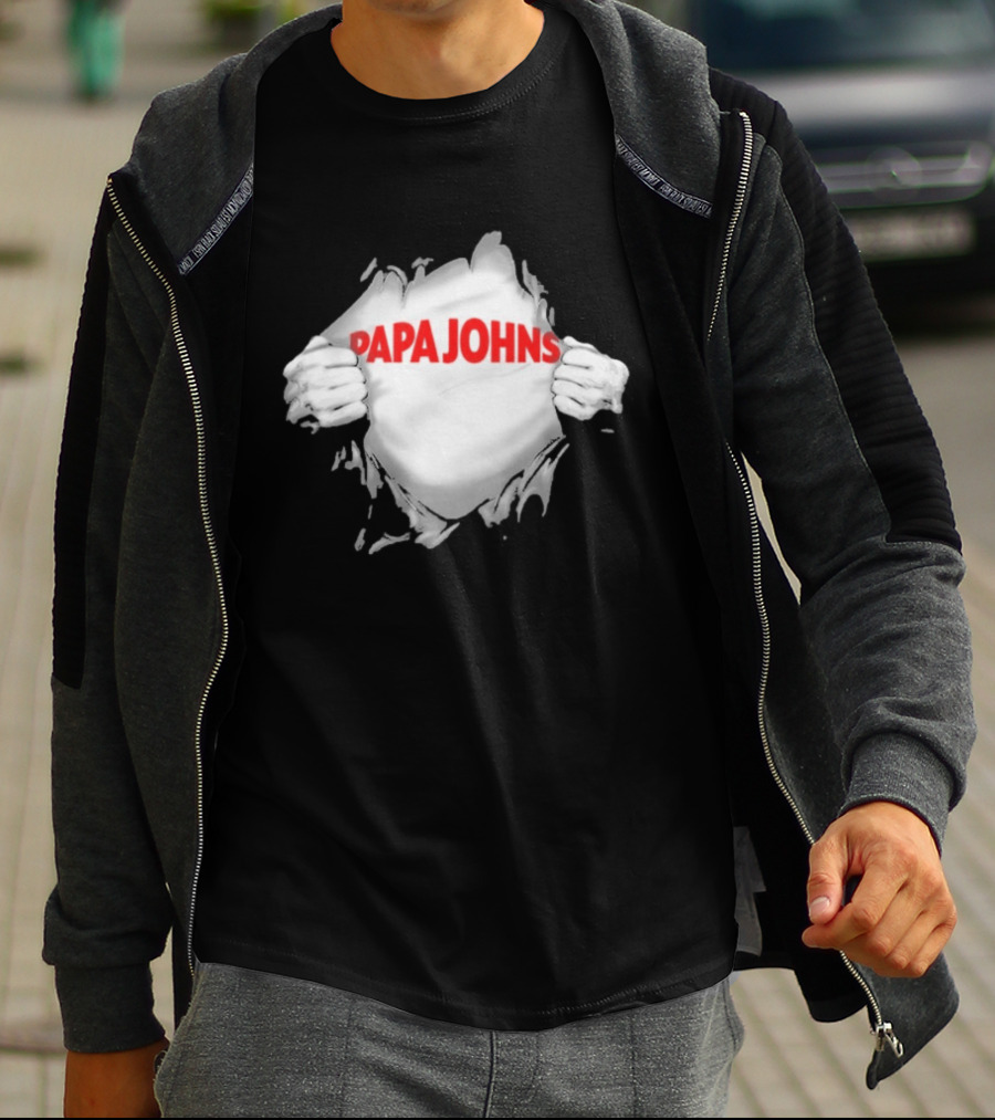 Papa Johns Ripped Chest Superhero Torn Employee T-Shirt