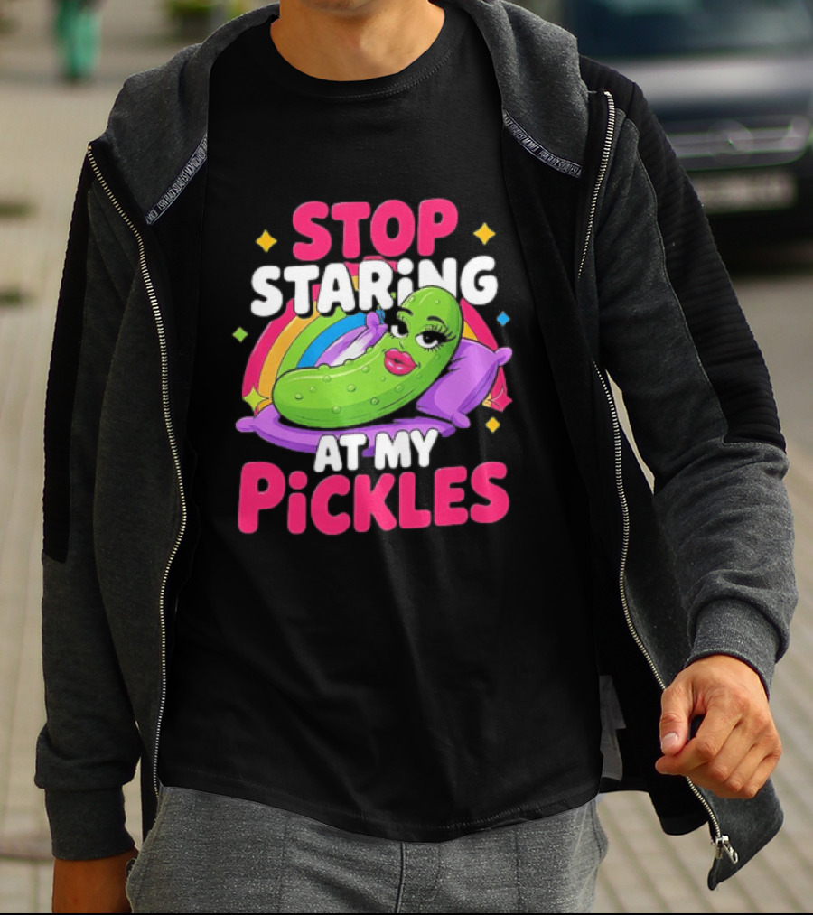 Stop Staring At My Pickles Pillow Rainbow T-Shirt