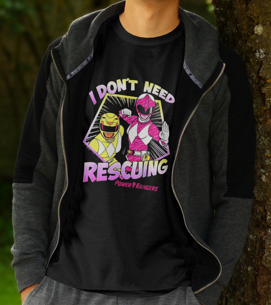 Pink Ranger Yellow Ranger Power Rangers I Don't Need Rescuing T-Shirt