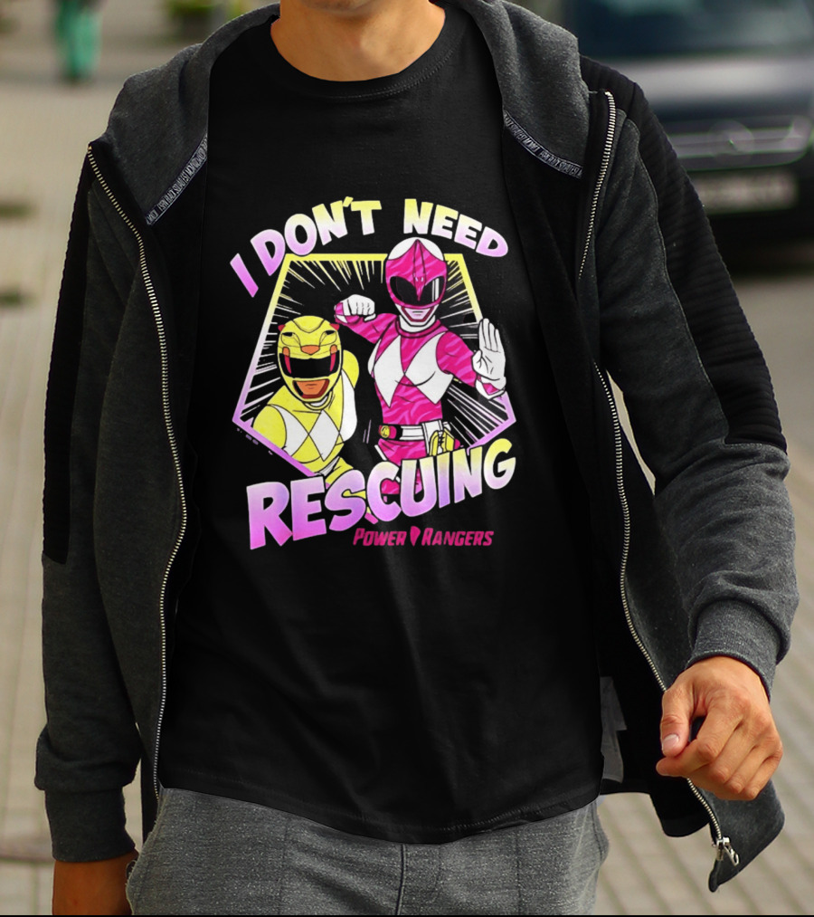 Pink Ranger Yellow Ranger Power Rangers I Don't Need Rescuing T-Shirt