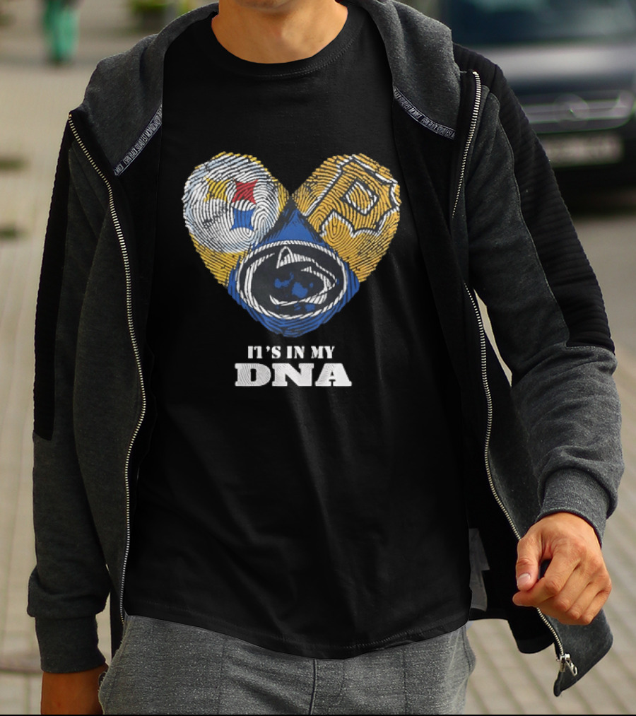Pittsburgh Steelers Pirates Penn State It's In My DNA Heart Fingerprint T-Shirt