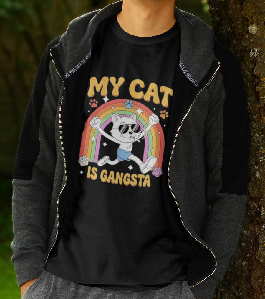 My Cat Is Gangsta Rainbow Smoking Cat T-Shirt