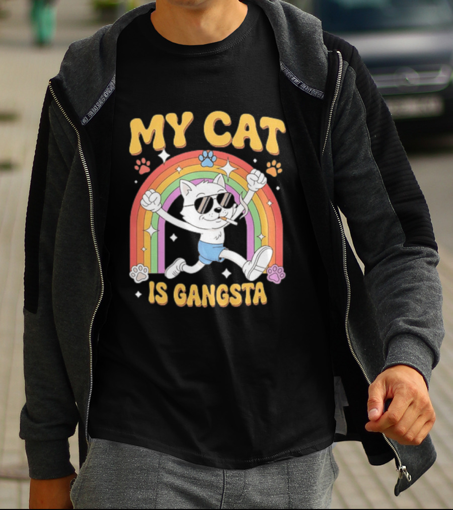 My Cat Is Gangsta Rainbow Smoking Cat T-Shirt