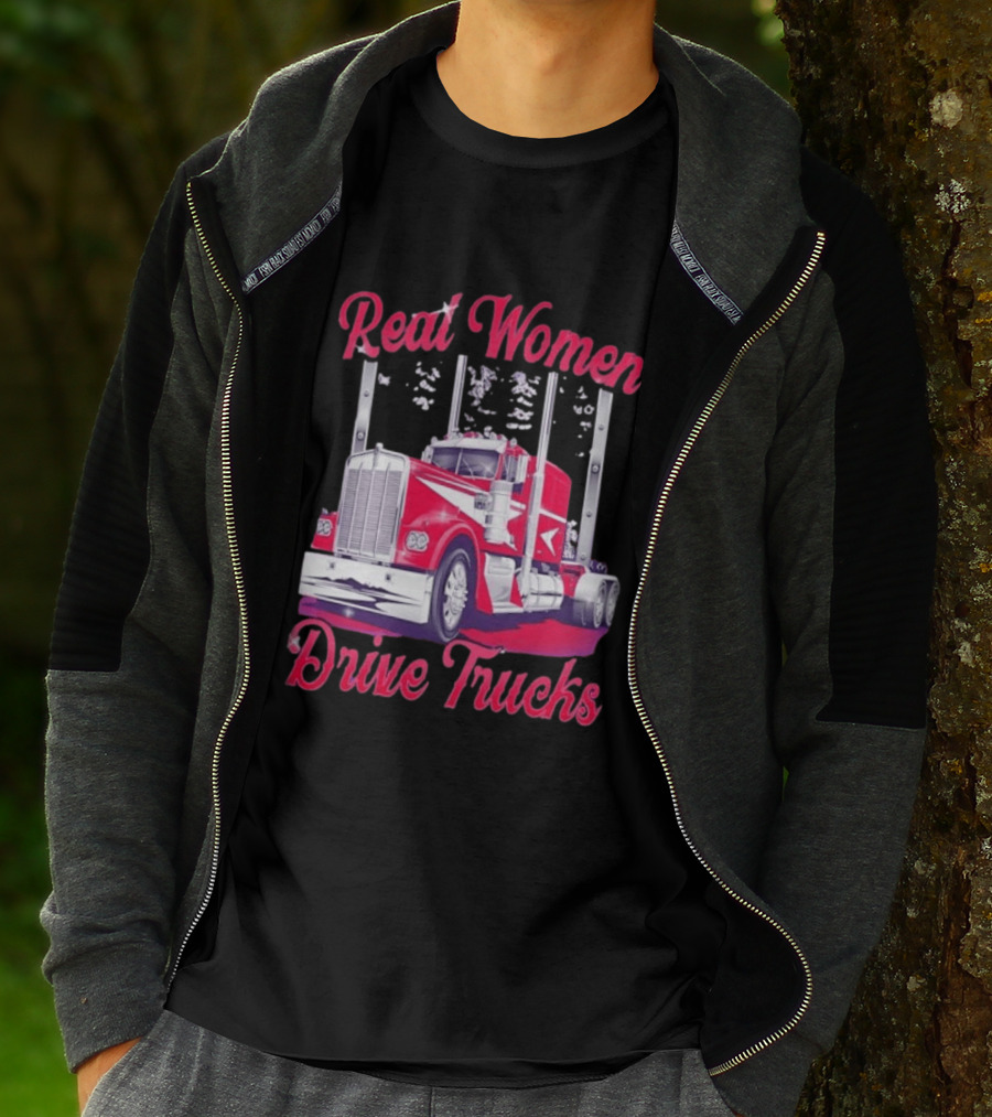 Real Women Drive Trucks Semi Truck With Flowers T-Shirt