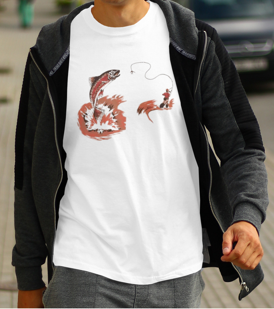 Fly Fisherman Catching Trout With Rod And Line T-Shirt