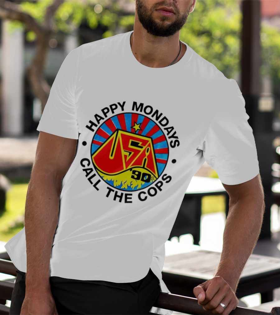 Happy Mondays USA 90s Call The Cops Band Music Manchester England Rock T-Shirt