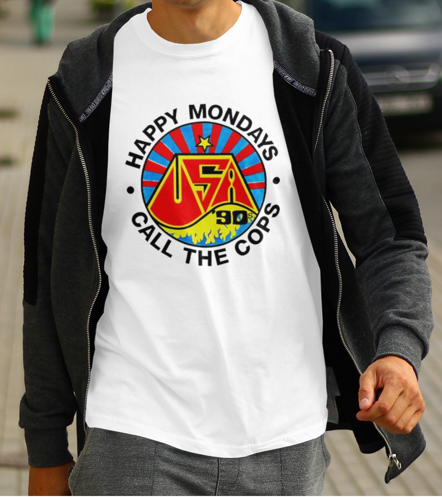 Happy Mondays USA 90s Call The Cops Band Music Manchester England Rock T-Shirt