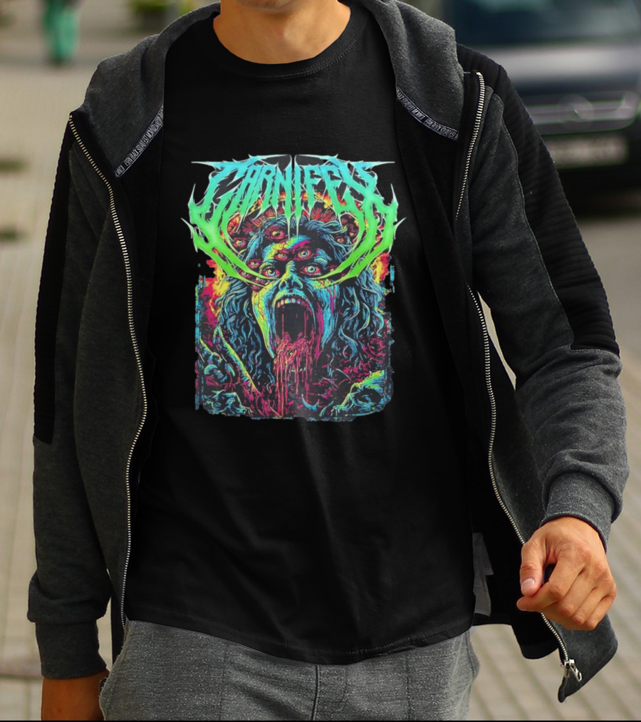 Carnifex Multieyed Screaming Face Metal Band Horror Neon T-Shirt