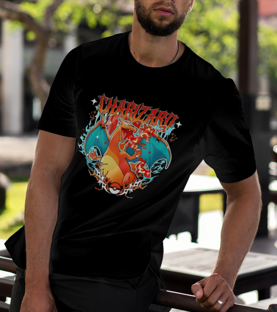 Charizard Pokemon CHARIZARO Fire Dragon With Pokeball And Flames T-Shirt