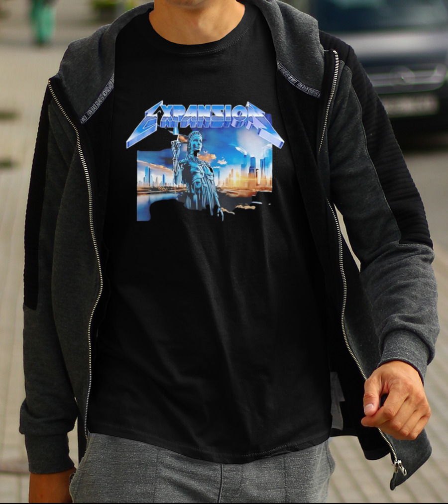 Expansion Futuristic Landmark Metallic Cityscape T-Shirt