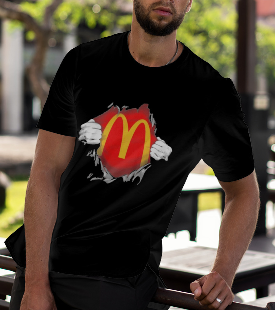 McDonald's Iconic Golden Arches Superhero Ripped Chest Employee T-Shirt