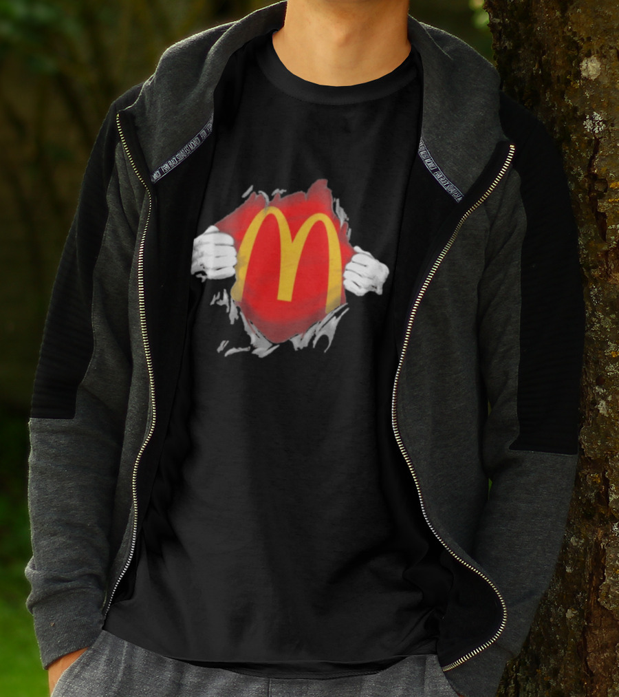 McDonald's Iconic Golden Arches Superhero Ripped Chest Employee T-Shirt
