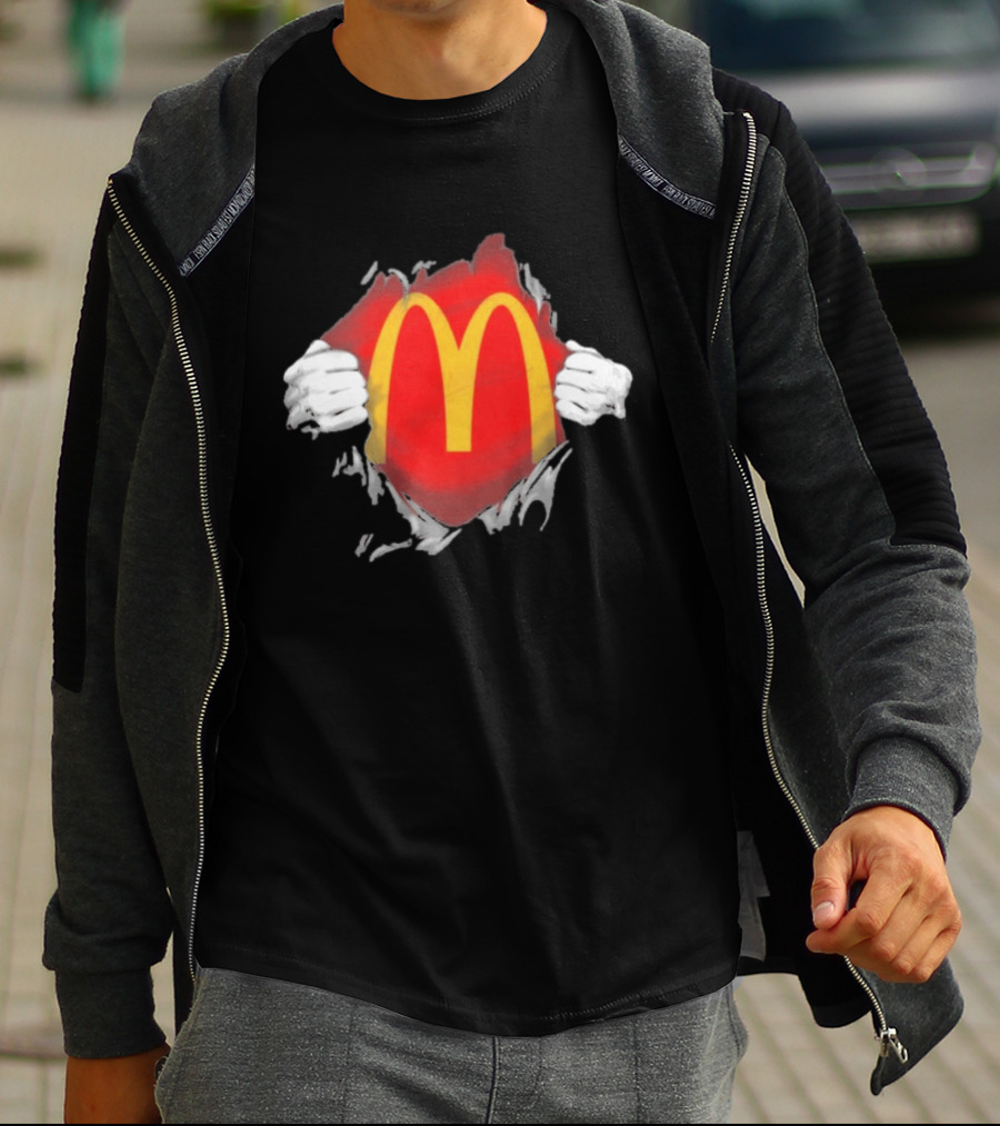 McDonald's Iconic Golden Arches Superhero Ripped Chest Employee T-Shirt