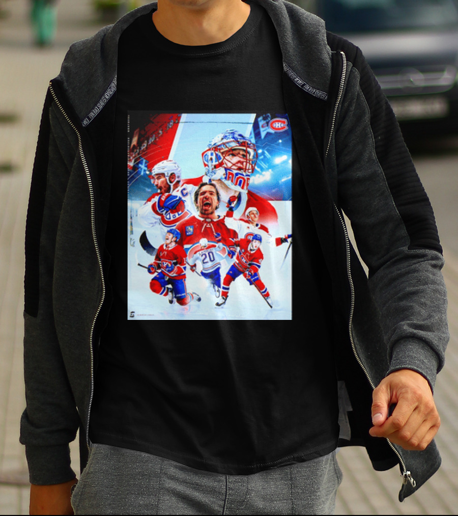 Montreal Canadiens Players And Goalkeeper Collage Featuring Number 20 T-Shirt