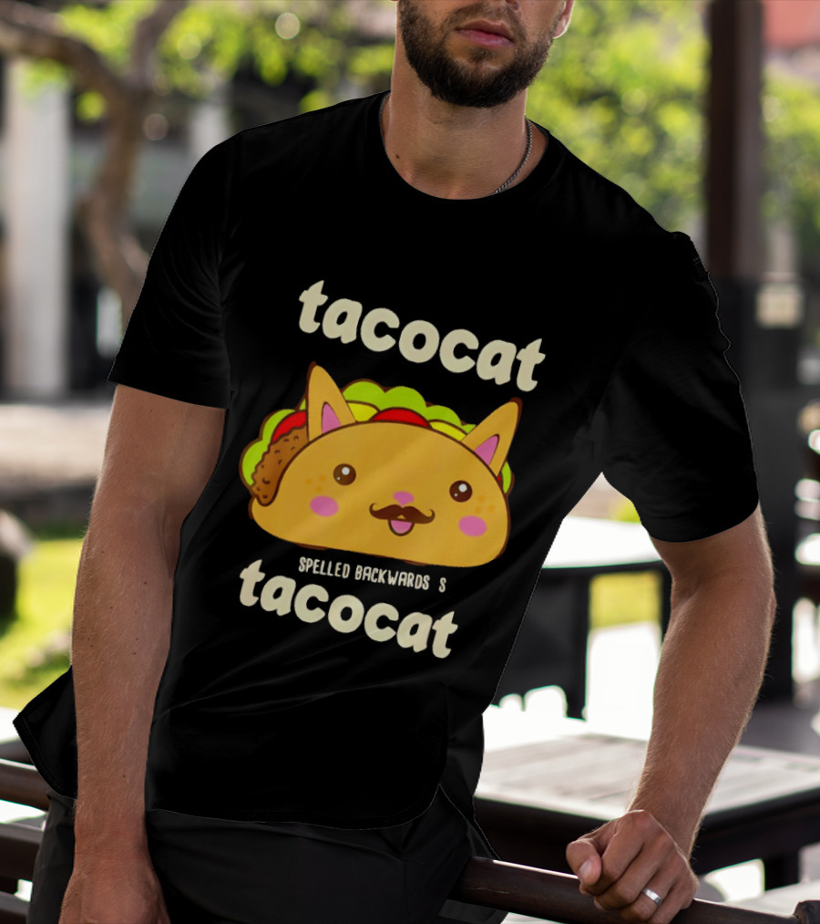 Tacocat Spelled Backwards Funny Meme Cartoon Palindrome Cat T-Shirt