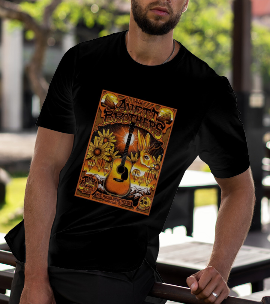 The Avett Brothers Red Rocks Amphitheatre July 12 2026 Morrison CO Guitar Sunflowers Rabbit T-Shirt