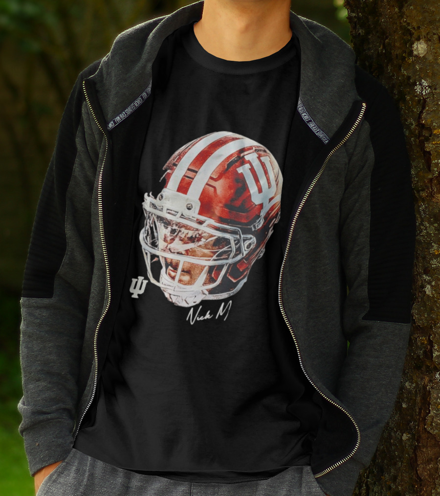 Nick Marsh Indiana University Football Helmet IU Iconic Red And White T-Shirt