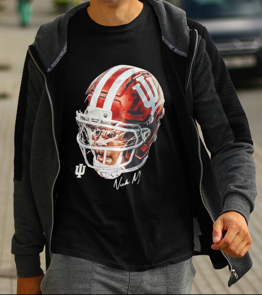 Nick Marsh Indiana University Football Helmet IU Iconic Red And White T-Shirt