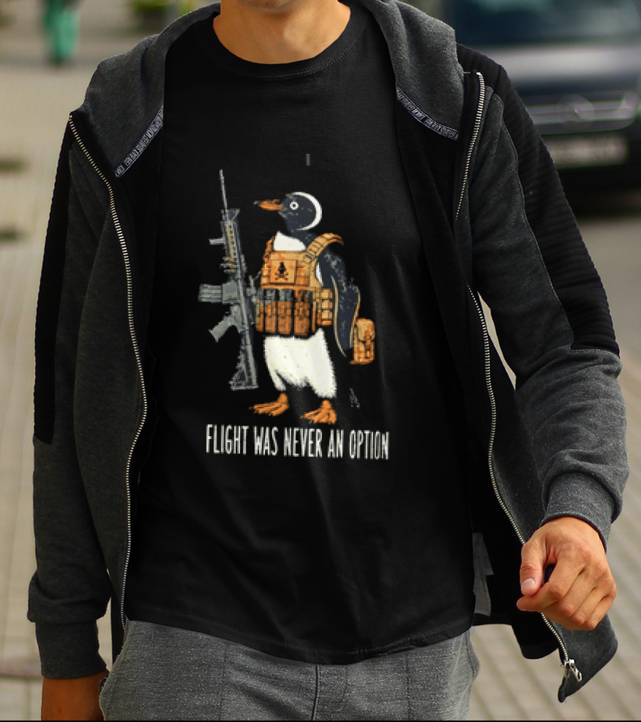 Penguin Flight Was Never An Option Rifle Vest Tactical Humor T-Shirt