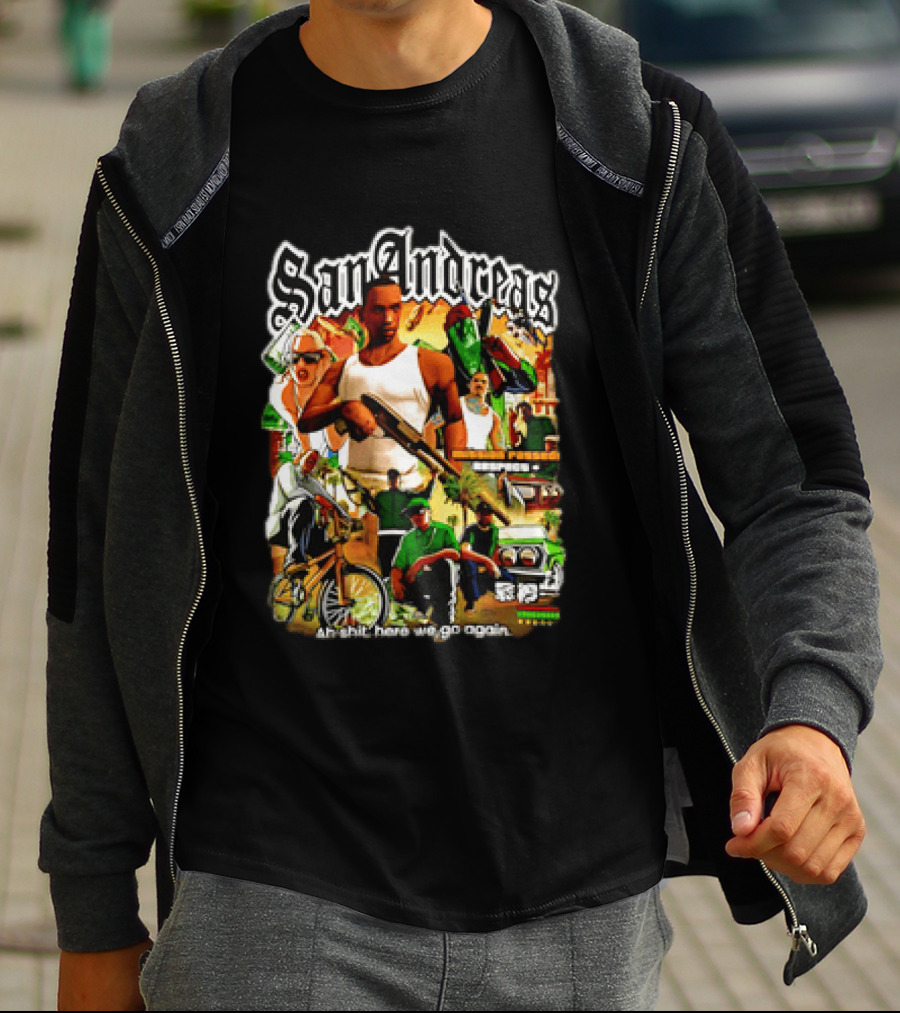 San Andreas Ah Shit Here We Go Again Classic Character Collage T-Shirt