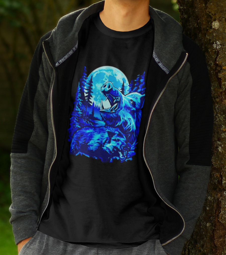 Wild Boar Forest Moonlight Wildlife Night Nature T-Shirt