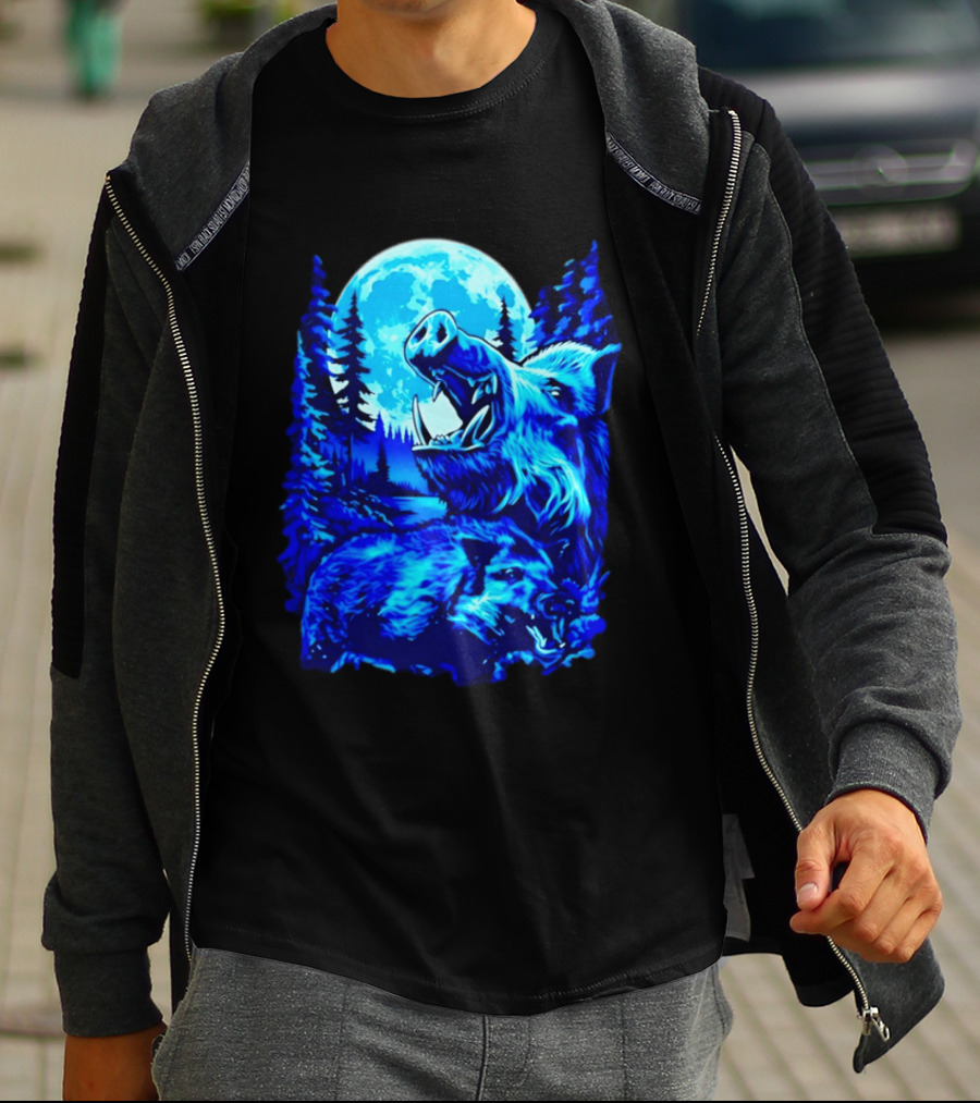 Wild Boar Forest Moonlight Wildlife Night Nature T-Shirt