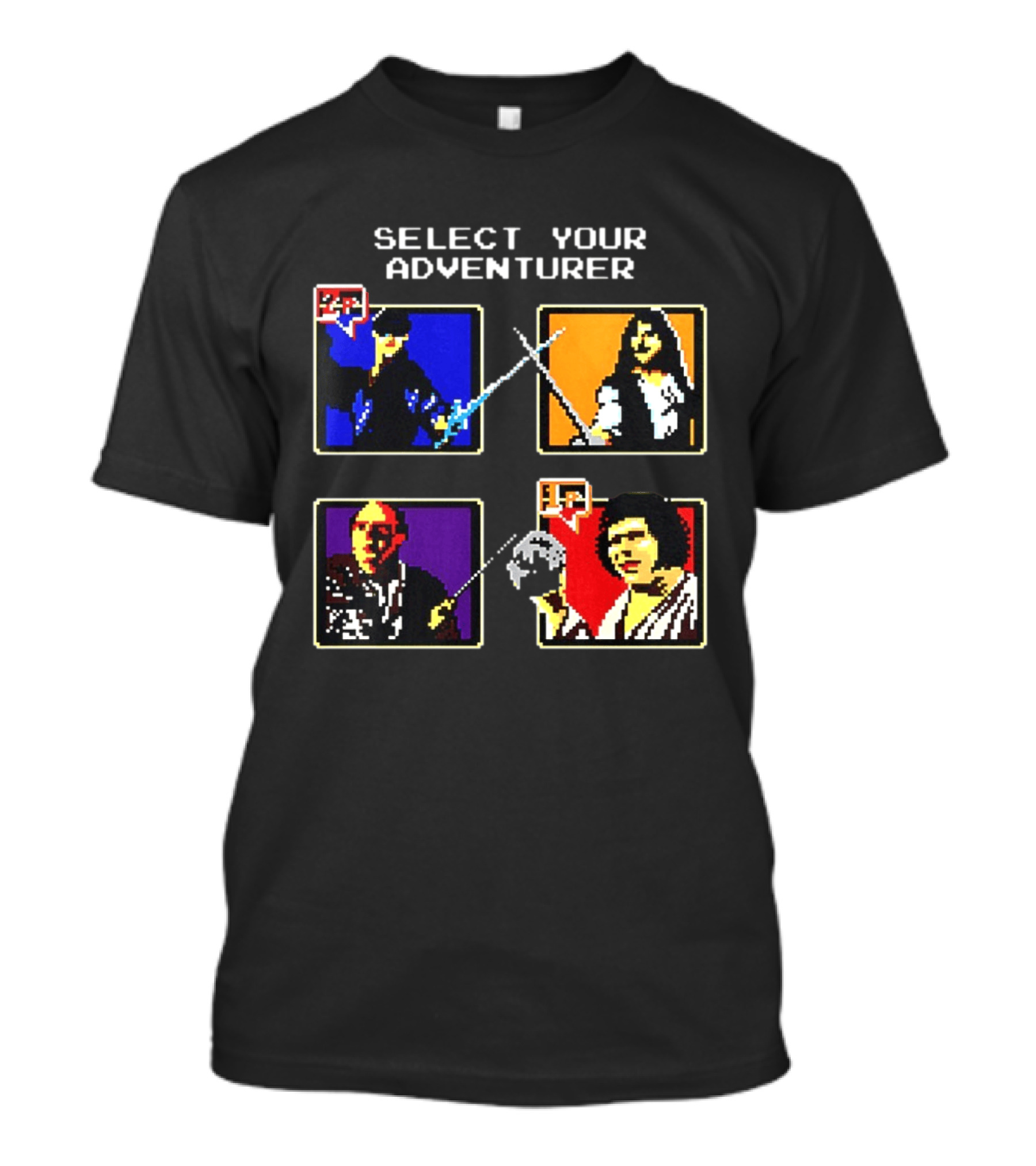 Select Your Adventurer 2p 1p 8 Bit Pixel Characters T-Shirt