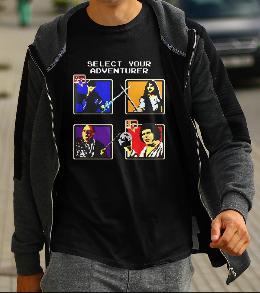 Select Your Adventurer 2p 1p 8 Bit Pixel Characters T-Shirt