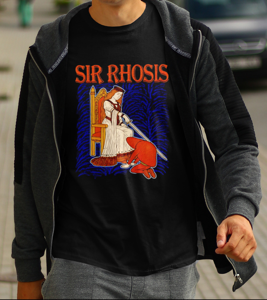 Sir Rhosis Medieval Pun Queen Knight Kneeling T-Shirt